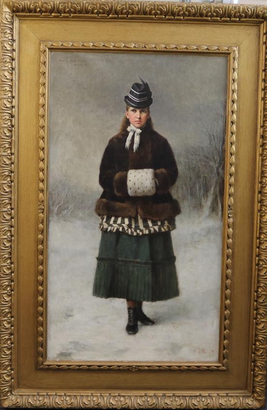 Sir George Reid P.R.S.A. (1841-1913) Portrait of Mabel Mary Field, Aged 13, standing in a winter landscape 33 x 18.5in.